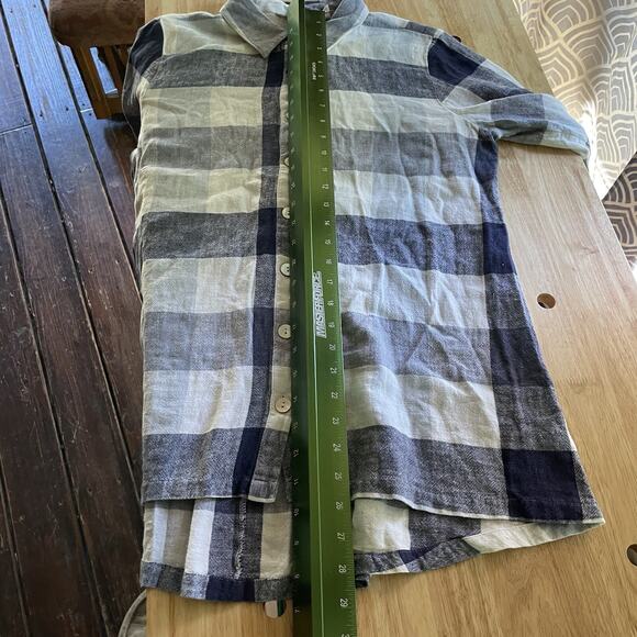 Soft Surroundings Top‎ Linen Blend Plaid Button Up Zip Back Womens Medium - Picture 5 of 7